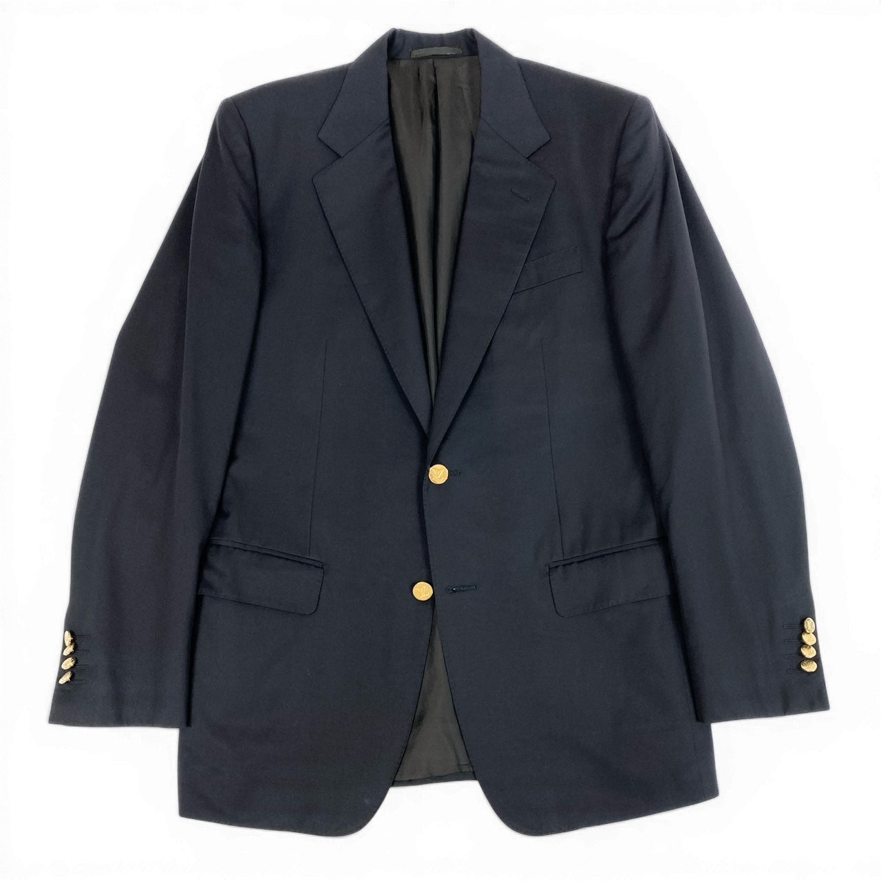 Md7 LOUIS VUITTON ルイヴィトン テーラードジャケット ウールジャケット ブレザー 金ボタン 48サイズ ネイビー ウール100％ メンズ 男性用o07t