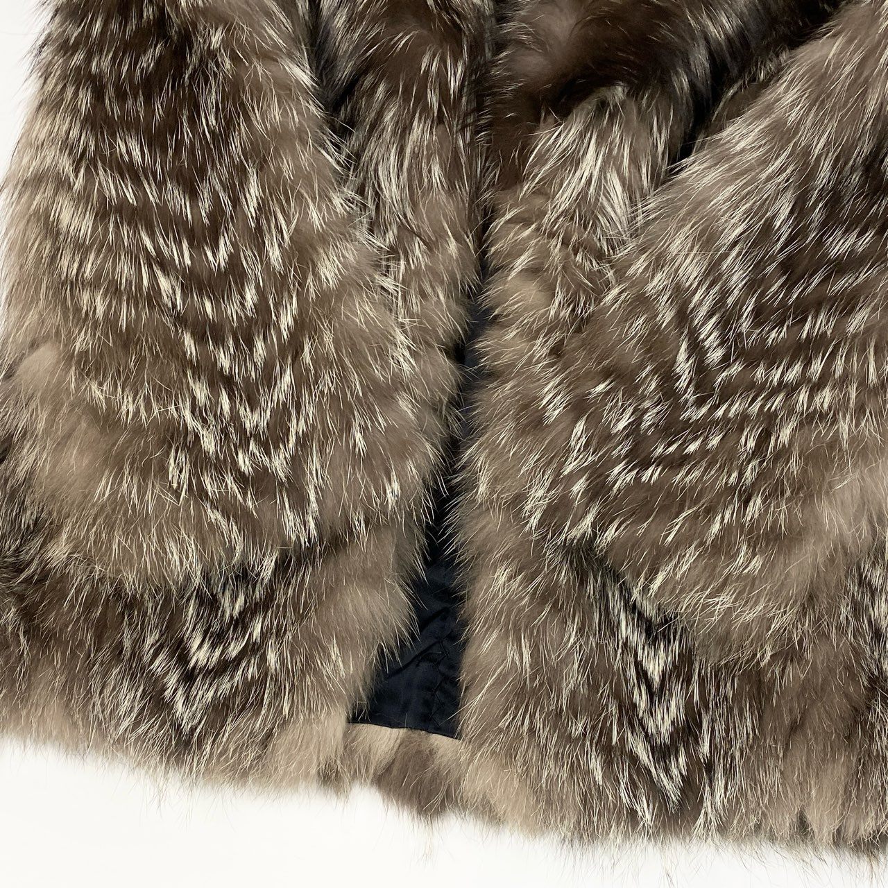 18a16 シルバーフォックス ファーコート サイズ9 茶系 本毛皮 Silver Fox Fur Coat ポケット有t18r