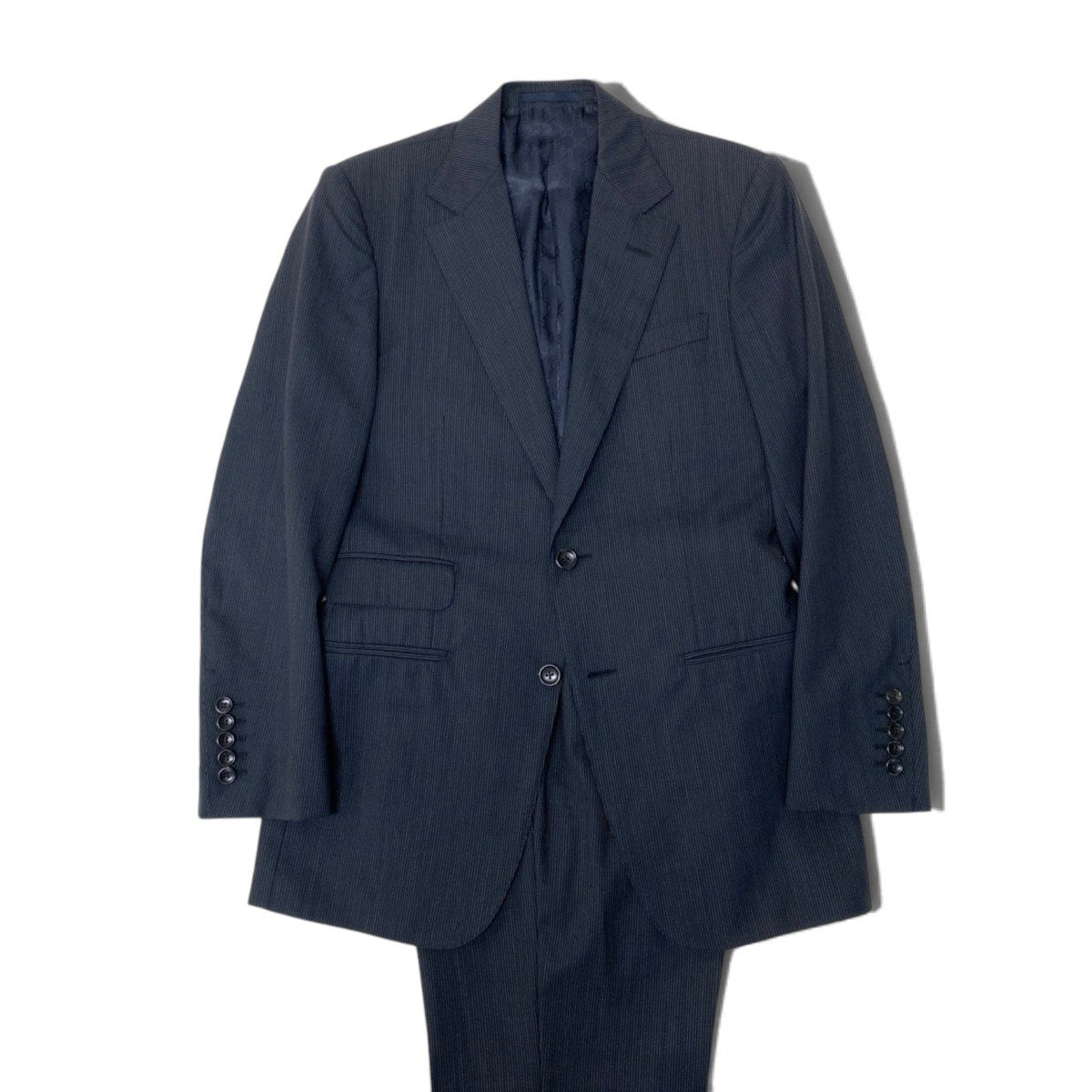 22i28 【美品】 GUCCI グッチ セットアップスーツ 2B 裏地GG柄 総柄 チェンジポケット サイズ44R ネイビー メンズ 紳士服k02i