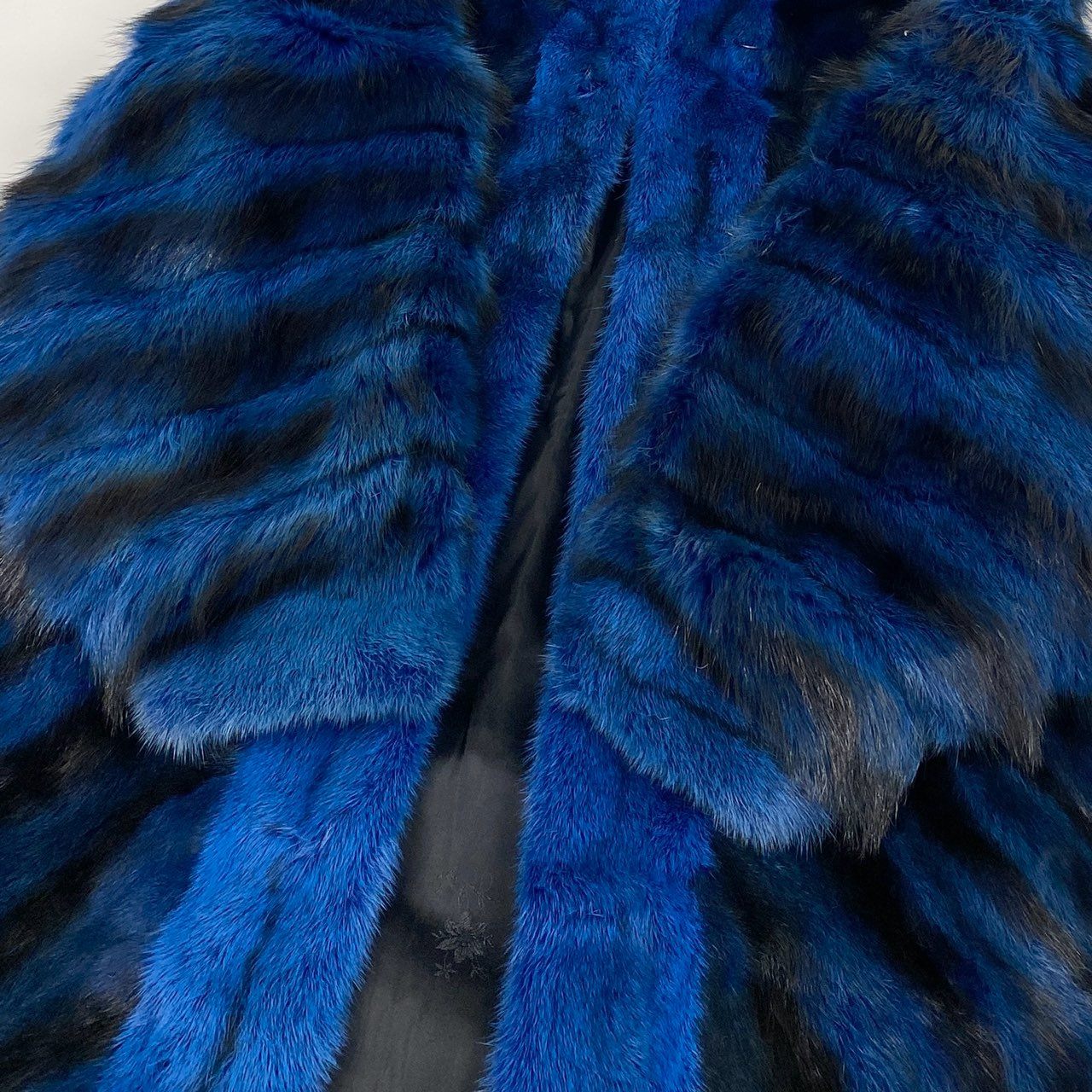 65k4 《超希少》 Pellicce Moda ペリーチェモーダ ミンク × フォックスファー 超ロングコート 120cm ブルー ブラック 最高級本毛皮 MINK FOX FURt18r