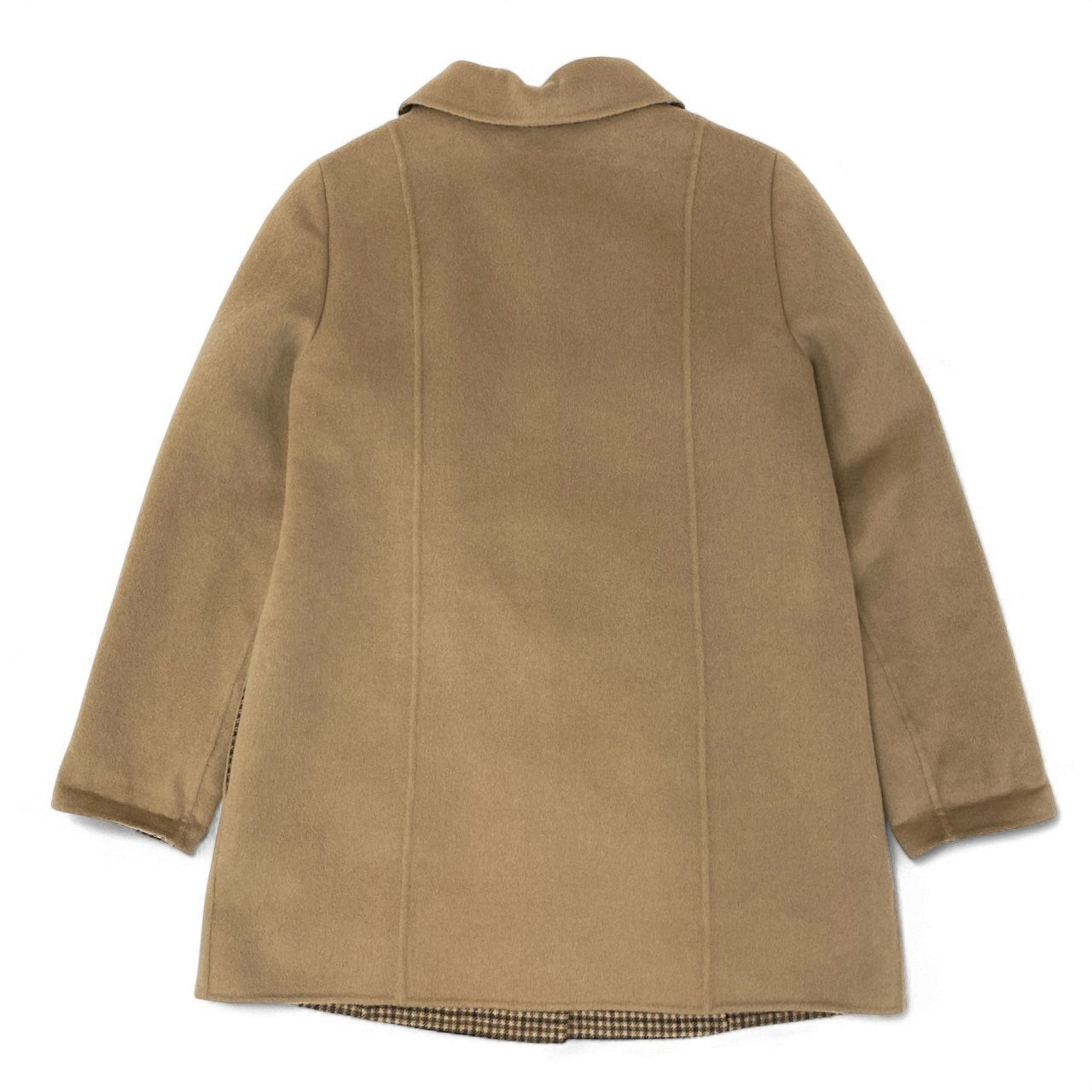 79k21 近年 Leilian レリアン ステンカラーコート カシミヤコート 切替チェック柄 レディース 女性用 9 ベージュ カシミア100％u02t