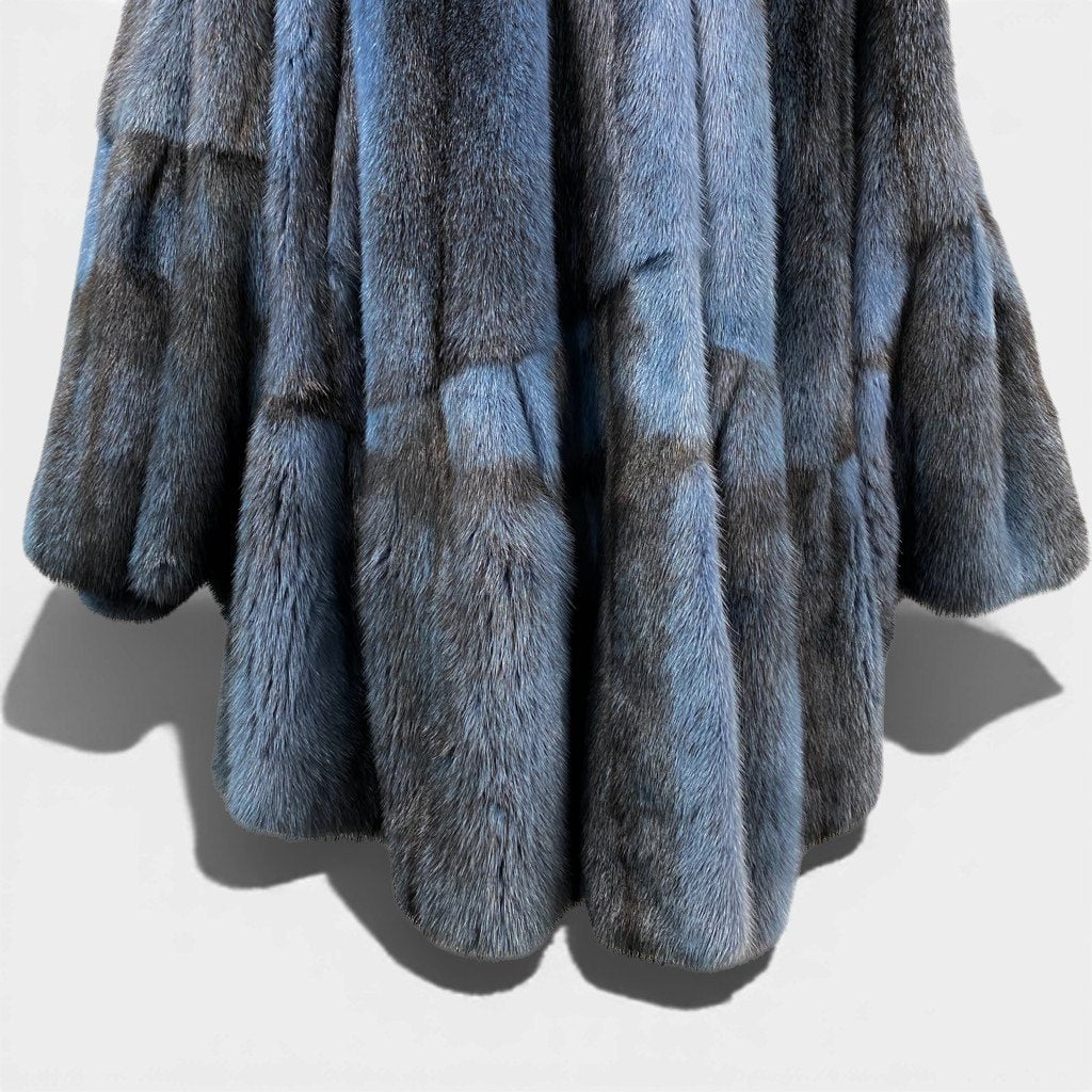 29l27《超希少》 染め クロスミンク ポンチョ型 ロングコート サイズF ブルー ブラック 最高級本毛皮 MINK FUR 毛並み◎t18r