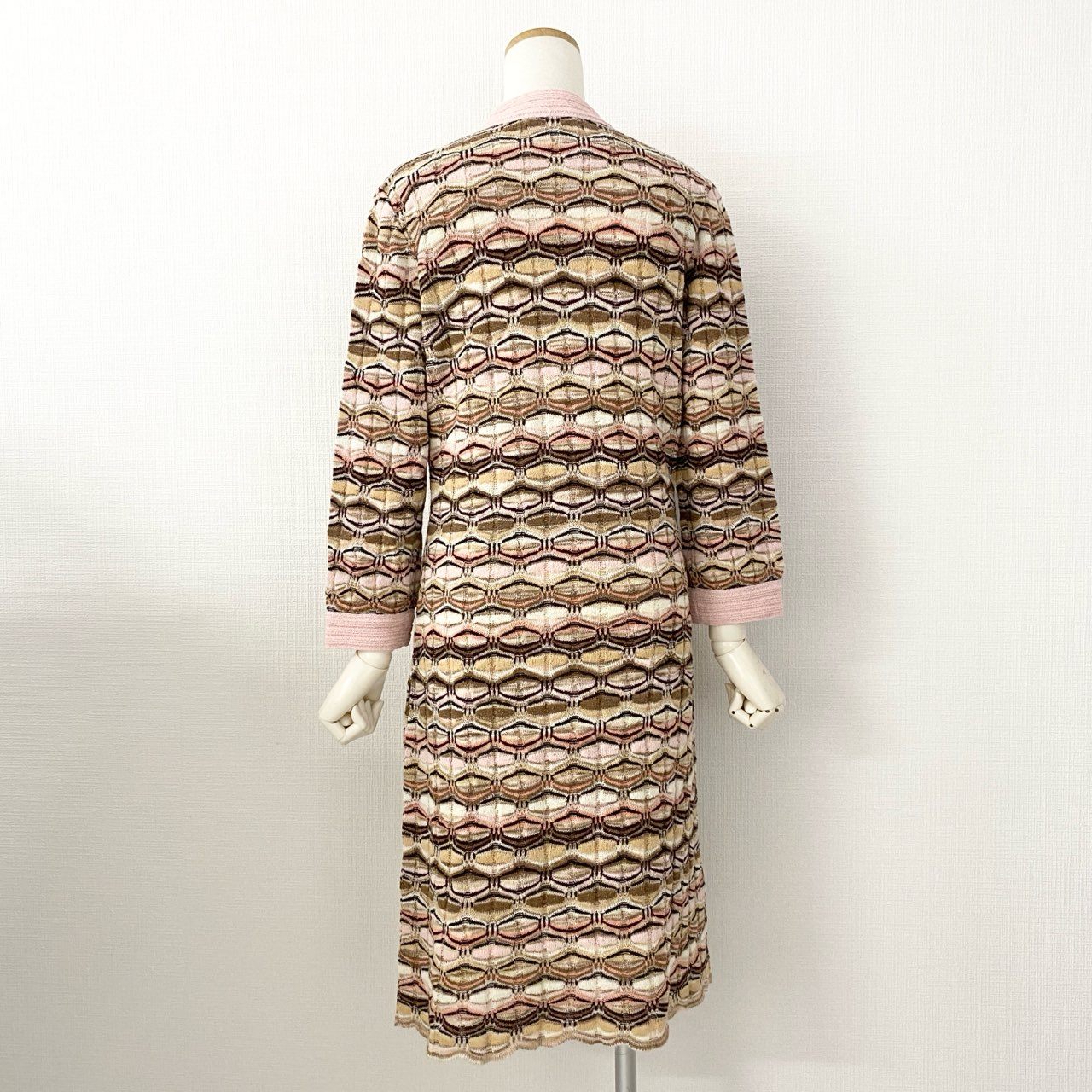 25d14 《美品》 伊製 MISSONI ミッソーニ  ボタンフライ ニットワンピース 七分袖 ニットワンピ 46 マルチカラー レディース 婦人