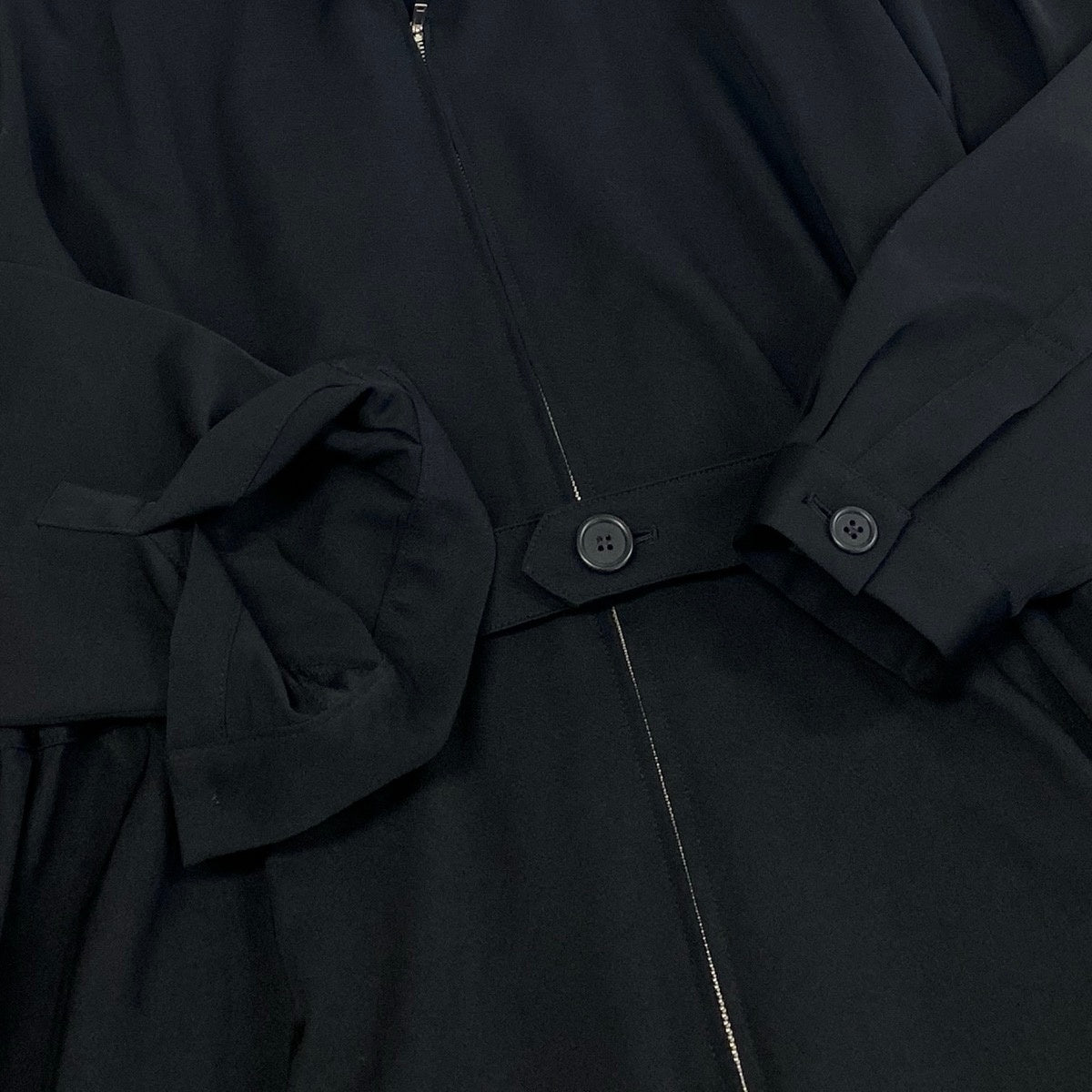 Ae25 【美品】 Y`s ワイズ YOHJI YAMAMOTO ヨウジヤマモト ギャバジン ウエストシェイプ ロングスリーブワンピース YF-D03-100 ブラック ウール100％ レディースta1