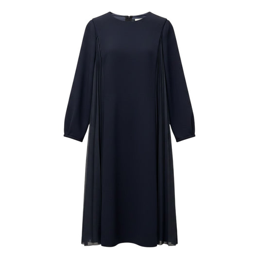 58g5 【美品】mila schon ミラショーン ロングスリーブワンピース プリーツデザイン バルーン袖 40サイズ ネイビー レディース 女性用u02t