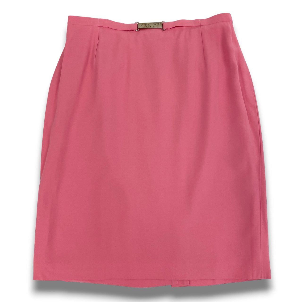 8b20 Vintage CELINE セリーヌ ロゴ金具 タイトスカート 膝丈 46 ライトピンク フランス製 大きいサイズu02t
