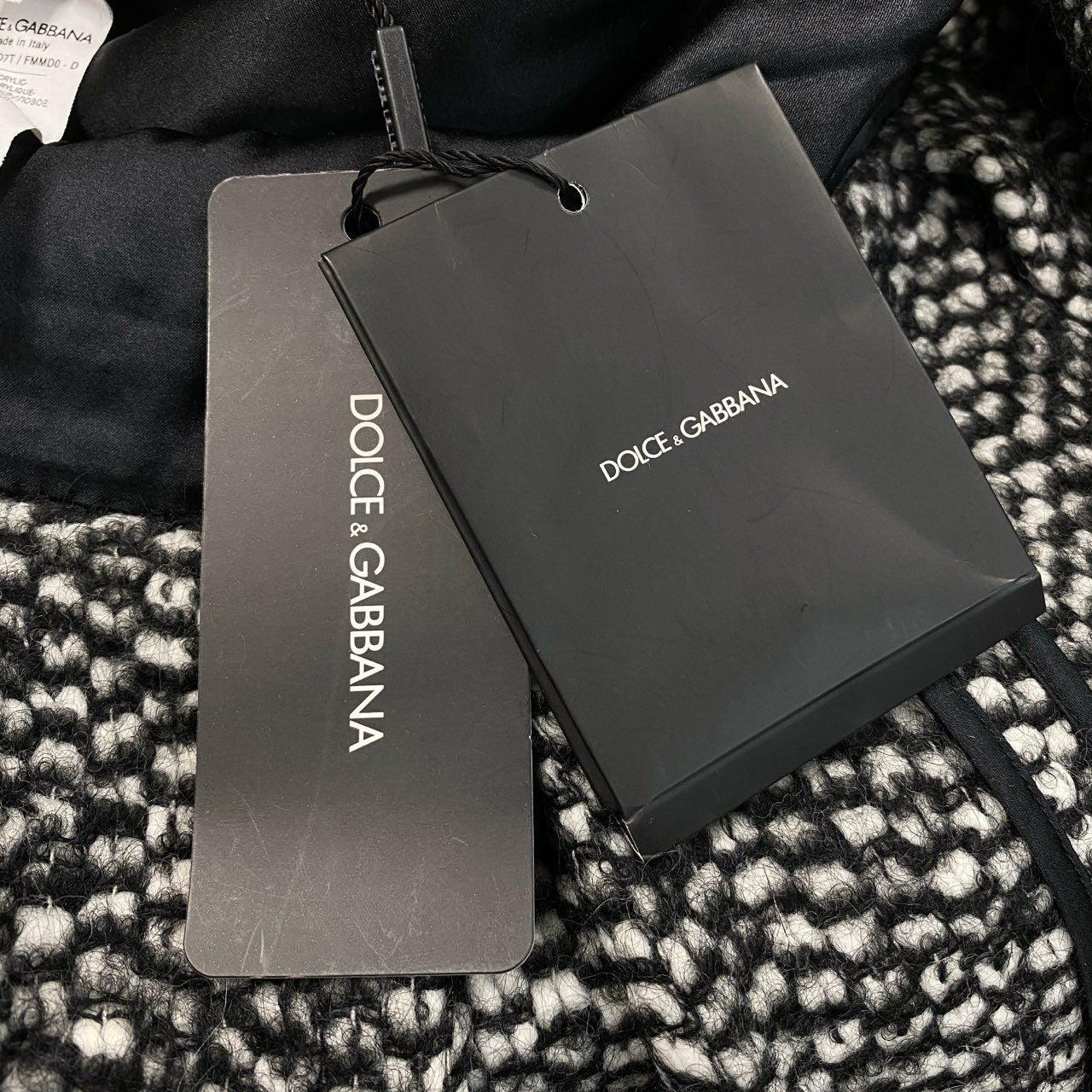 58a21【極美品】 DOLCE&GABBANA ドルチェアンドガッパーナ ツイードワンピース ウールワンピース 裾フリル ロングスリーブ レディース 女性用 40 ブラック ホワイトu02t