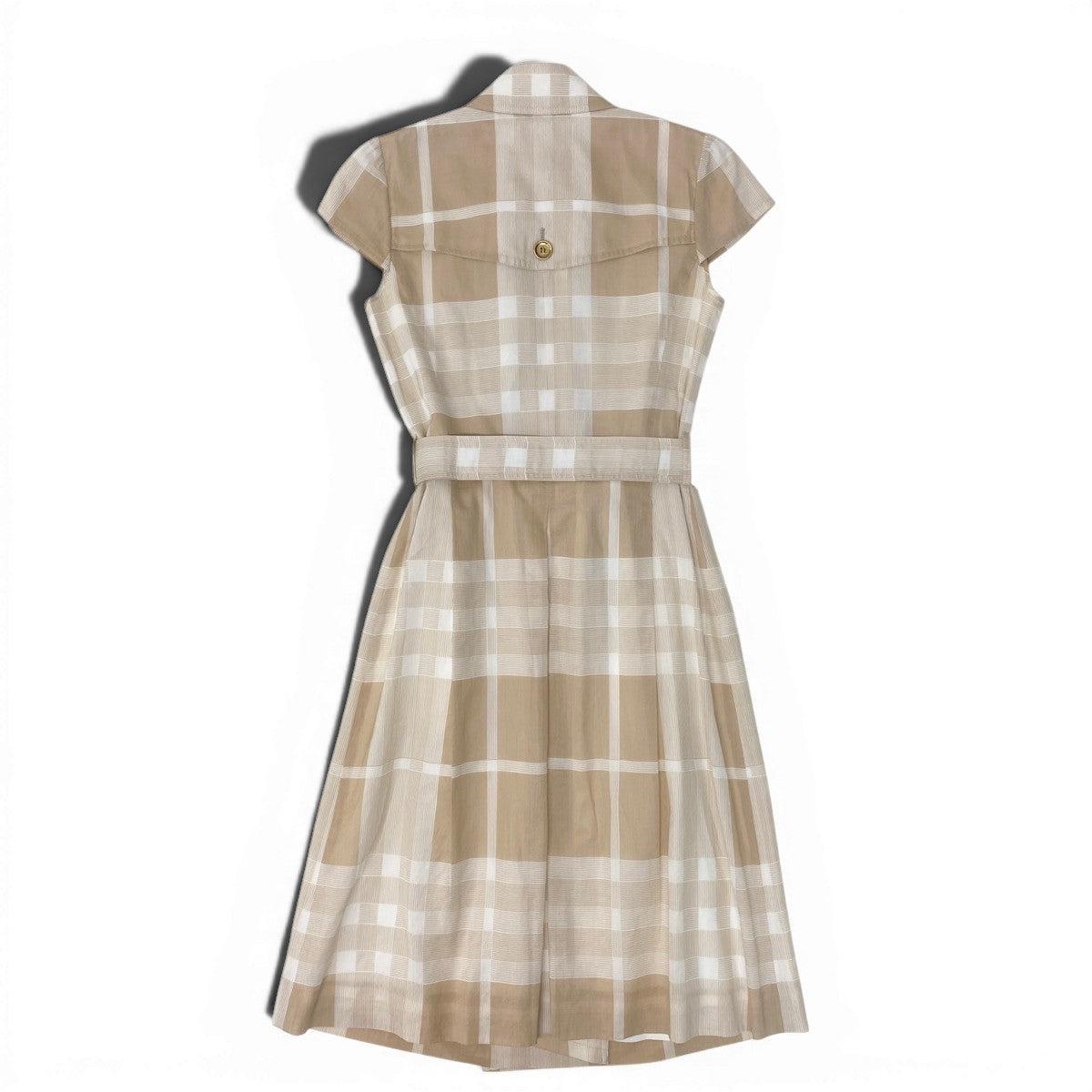 Ig9 BURBERRY LONDON ノバチェック トレンチ風ワンピース アメリカンスリーブ 日本製 36サイズ ベージュ ホワイト コットン100％ レディース 女性用ta1