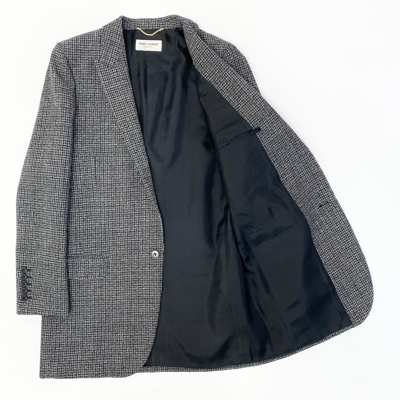 e8 【極美品】SAINT LAURENT ツイードジャケット テーラードジャケット イタリア製 36サイズ グレー系 ウール100％ メンズ 男性用k02i