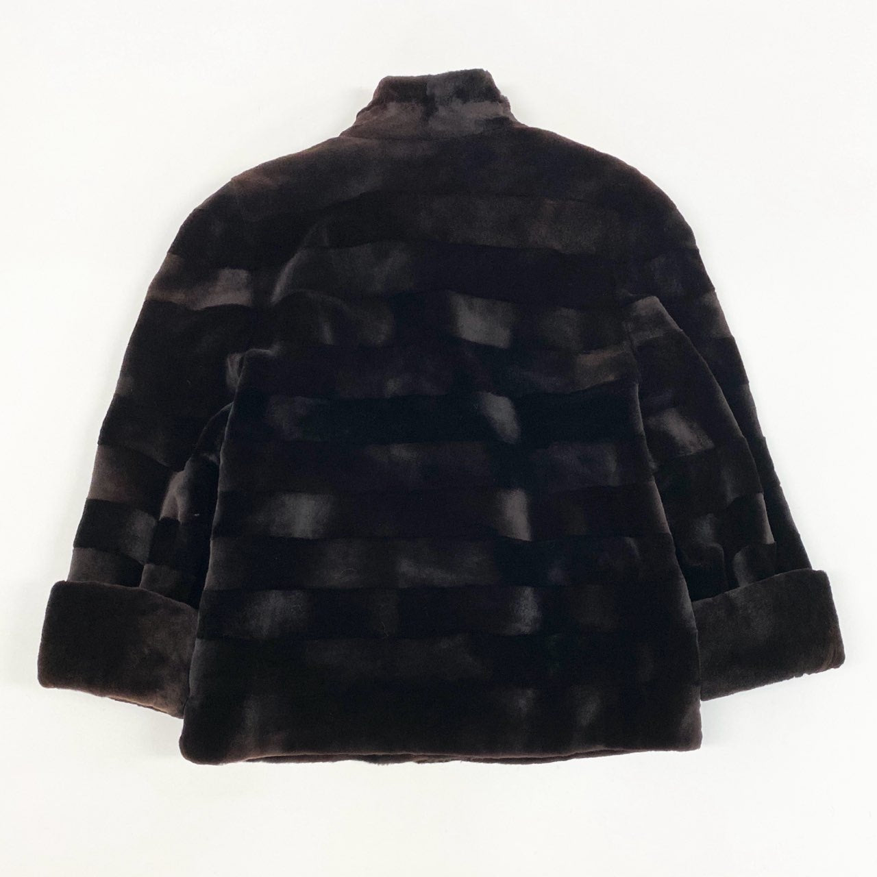 39L8 SAGA MINK サガミンク 銀サガ ボーダーデザイン シェアードミンク コート サイズF ダークブラウン 本毛皮 MINK FUR ポケット有t18r