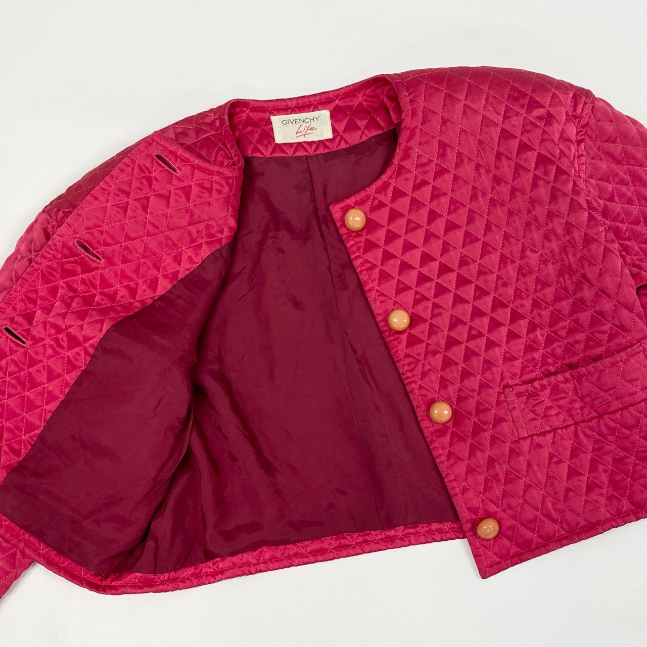 Eb11 GIVENCHY ジバンシィ ヴィンテージ ノーカラーキルティングジャケット ショート丈ジャケット アウター ピンク レディース 女性用k02i