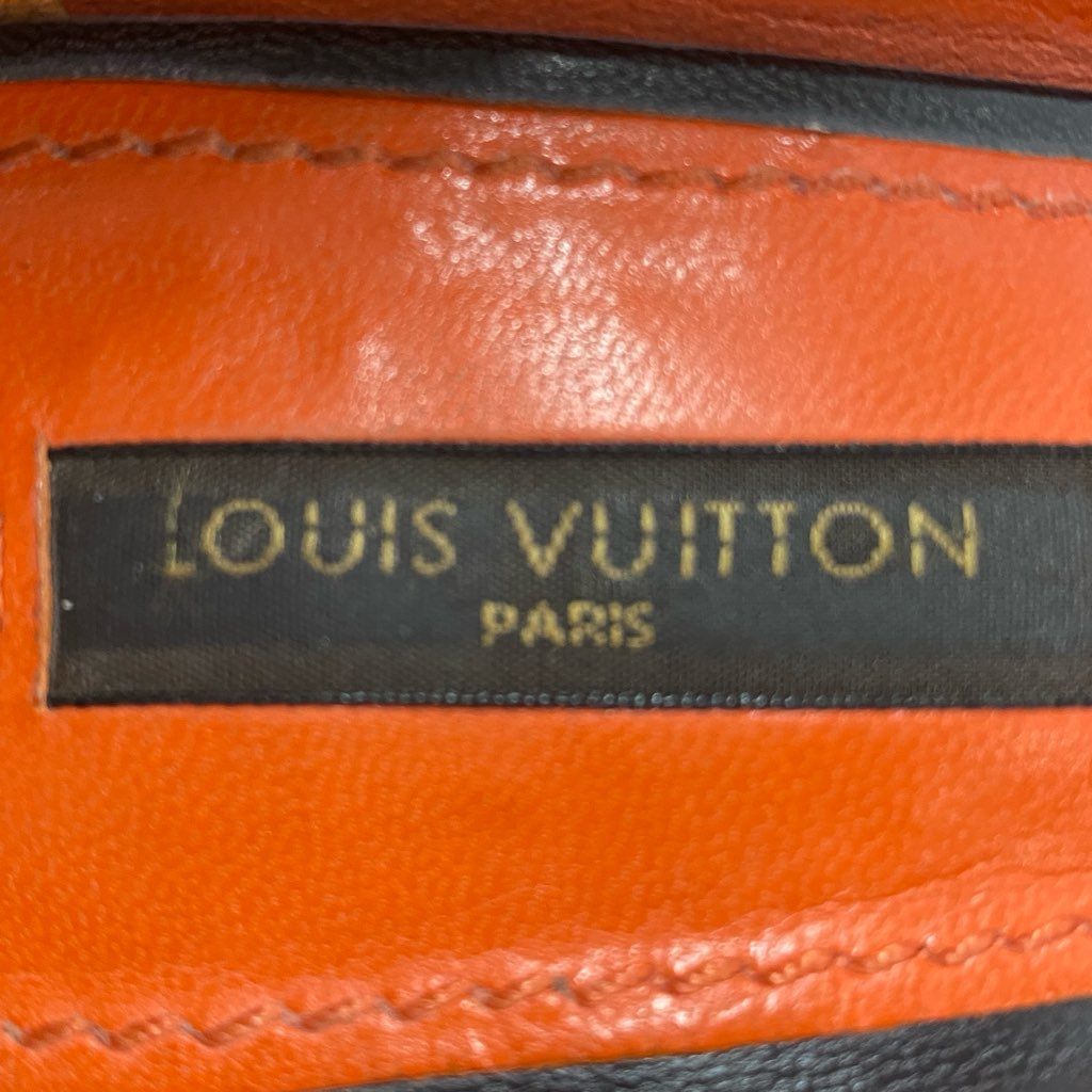 1f13 LOUIS VUITTON ルイヴィトン パドロック モノグラム ヒールパンプス オープントゥ サンダル 36 1/2 ブラウン レザー イタリア製 シューズ