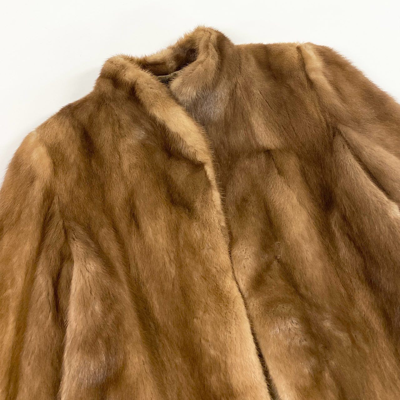 44L10 パステルミンク ファーコート サイズ13号 茶系 本毛皮 MINK FUR ポケット付き リアルファーt18r