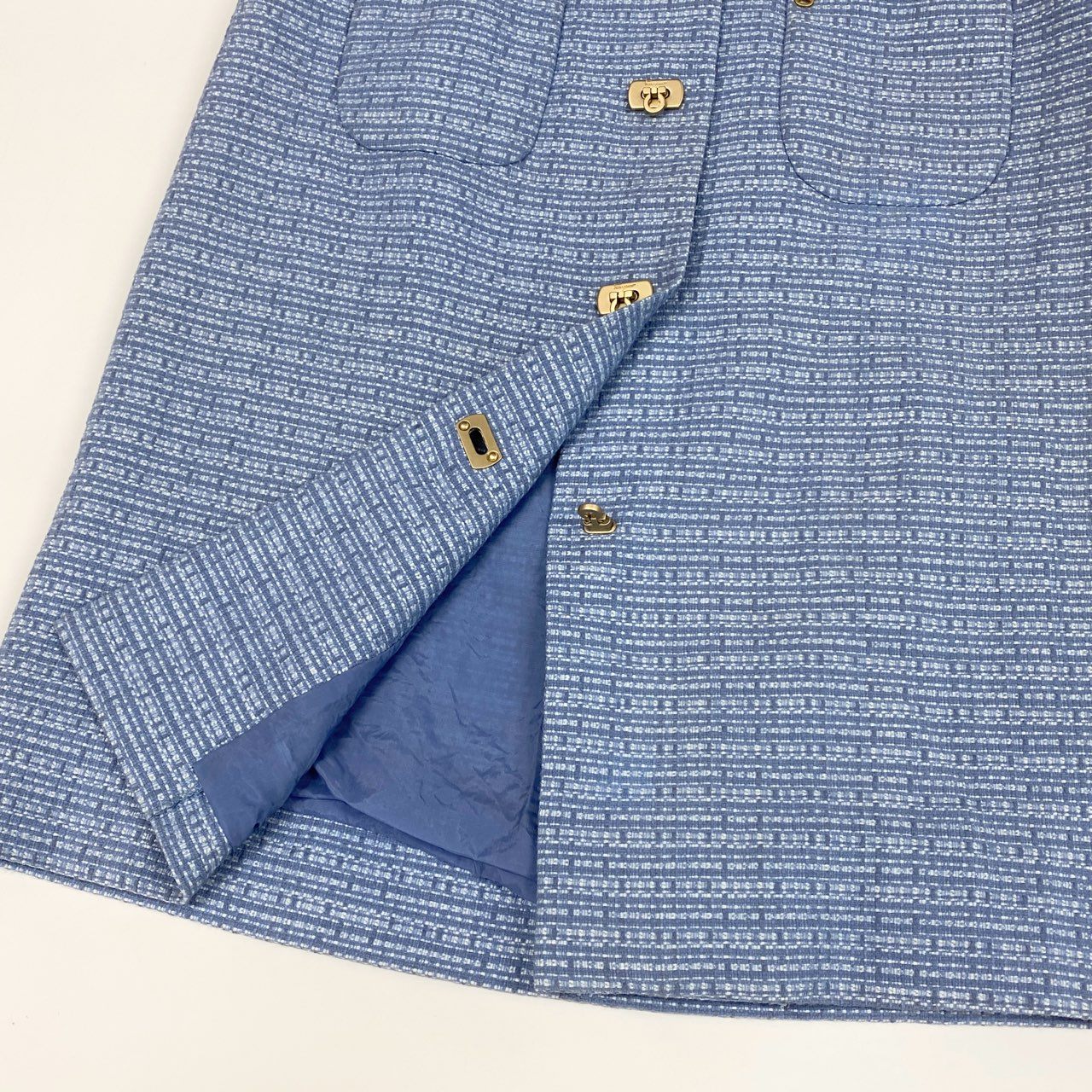 Ed7 Salvatore Ferragamo サルヴァトーレフェラガモ サマーツイードスカート サイズ38 ブルー レディースk02i
