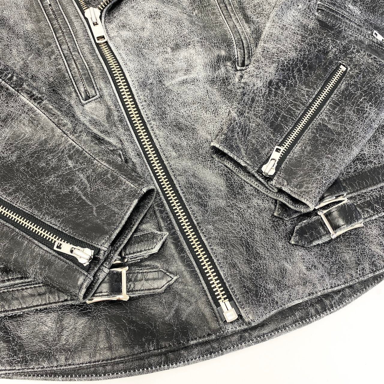 43e11 【美品】RAGS McGREGOR ラグスマックレガー 17AW ダブルライダースジャケット クラック加工レザー 直営店限定 211147605 Sサイズ グレー ブラック レザー メンズ 男性用u02t