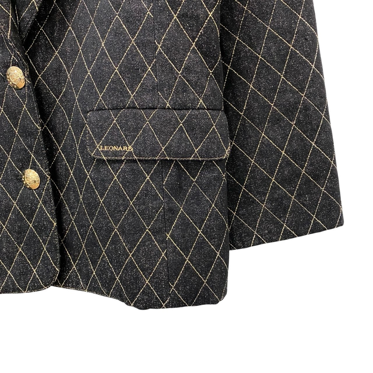 5c2 LEONARD FASHION レオナール テーラードジャケット 中綿ジャケット キルティング ゴールド刺繍 金ボタン レディース 女性服 13AR ブラックu02t
