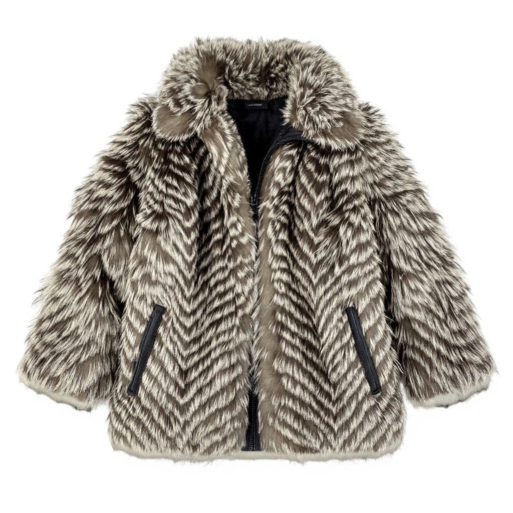 8b22 シルバーフォックス ファーコート サイズF 茶系 本毛皮 Silver Fox Fur Coat リアルファー フロントフックt18r
