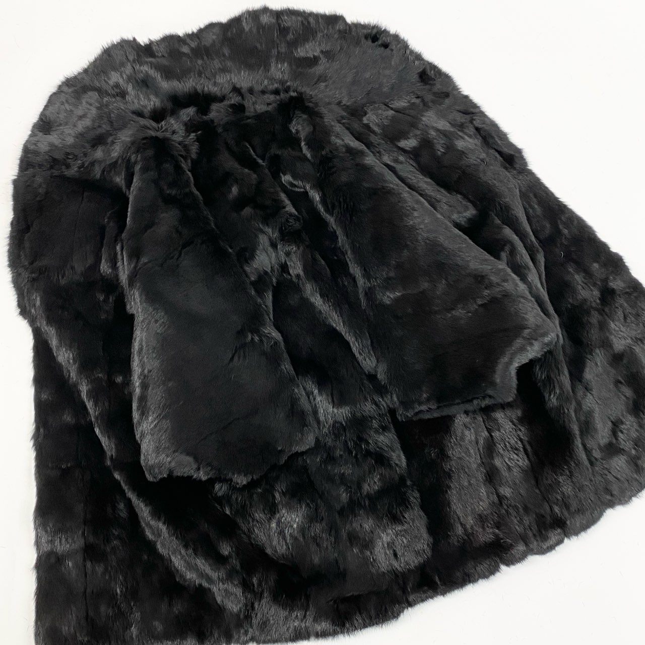 48a22 本毛皮 ドルマンスリーブ ファーコート 希少デザイン サイズF ブラック Black Fur Coatt18r