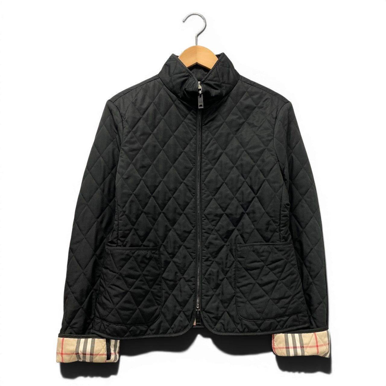 71e18 BURBERRY LONDON バーバリー ノバチェック ダブルジップ キルティングジャケット Mサイズ相当 ブラック ルーマニア製t18r