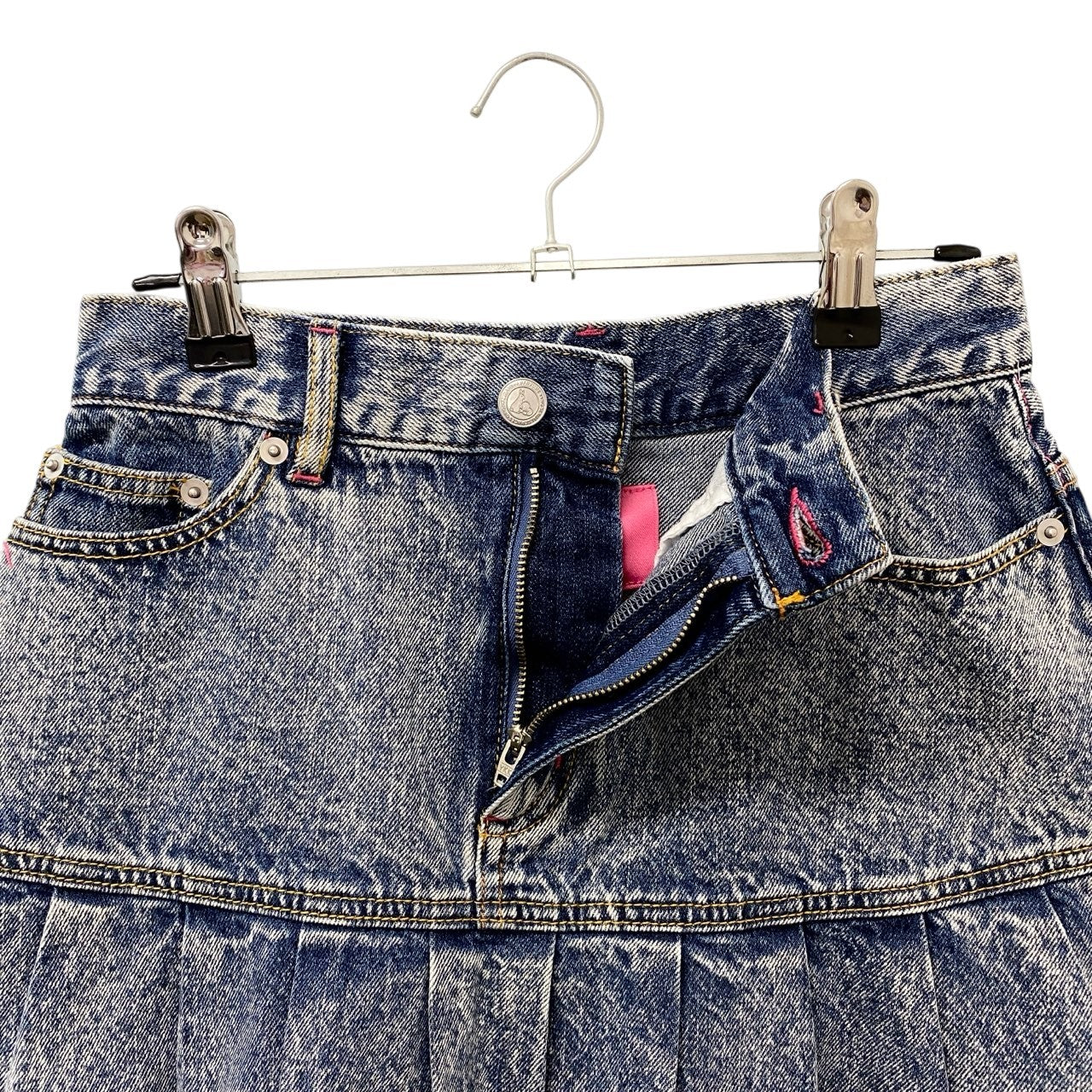 61c6 ＃FR2 エフアールツー デニムミニスカート プリーツスカート Mサイズ インディゴ コットン100％ レディース 女性用u02t