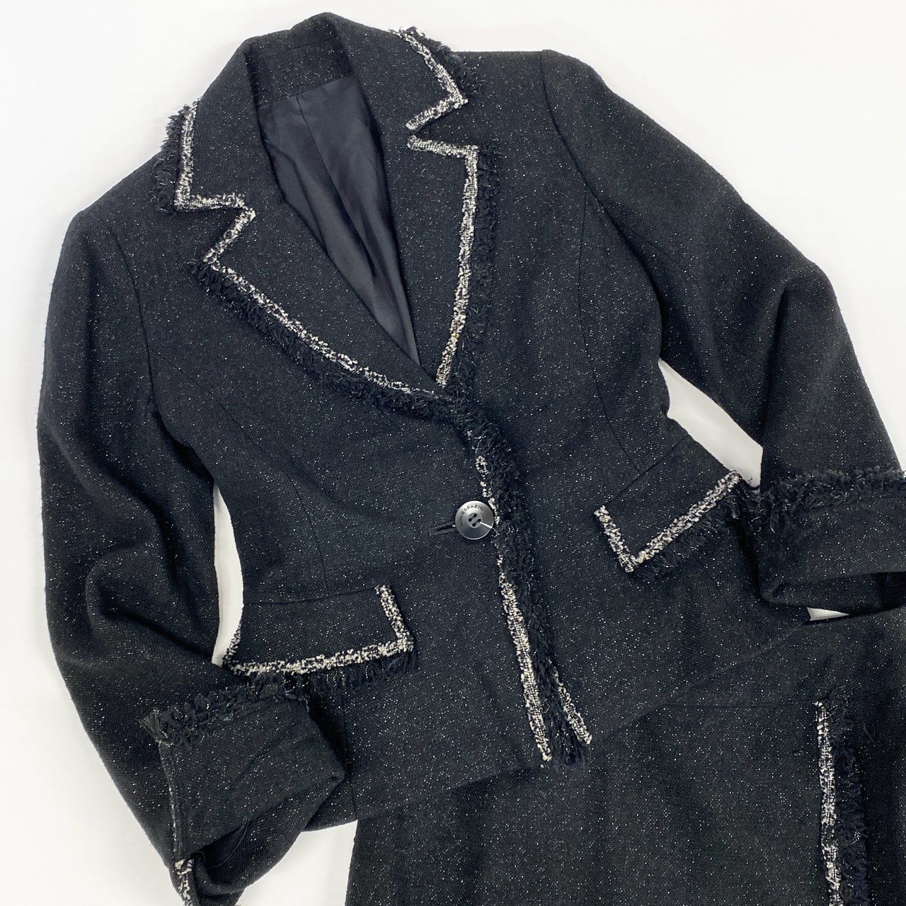 77j28 NOVESPAZIO ノーベスパジオ ツイードセットアップ ジャケット タイトスカート ラメ 033-250920 38サイズ ブラック レディースu02t