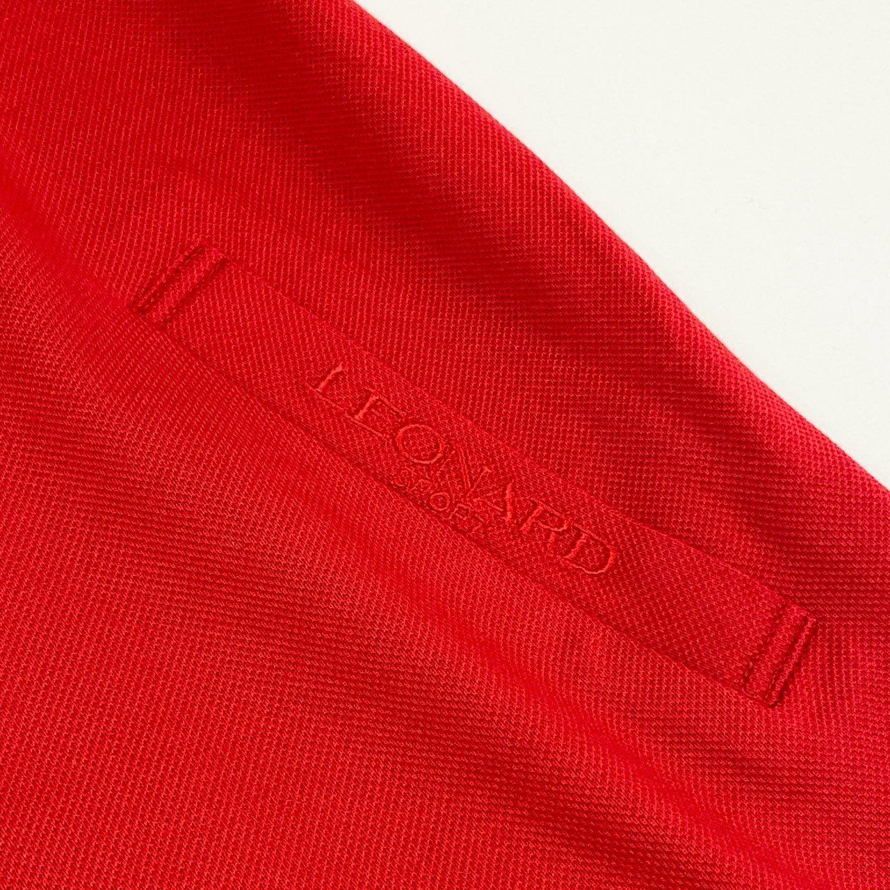 66i18 《美品》 LEONARD レオナール 半袖パーカー ジップアップ カットソー トップス 鹿の子  L レッド コットン レディース 美しい花柄プリントu02t