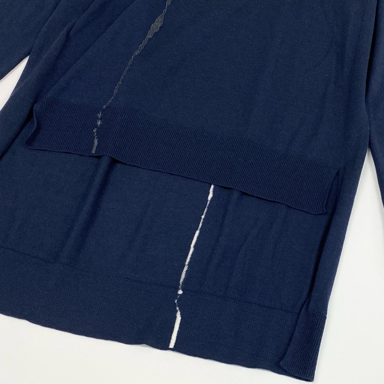 55L23 DIOR HOMME ディオール オム 20年製 Crack Embroidery Logo Knit 薄手変形ニットセーター トップス 023M654AT090 XSサイズ ネイビー メンズo07t