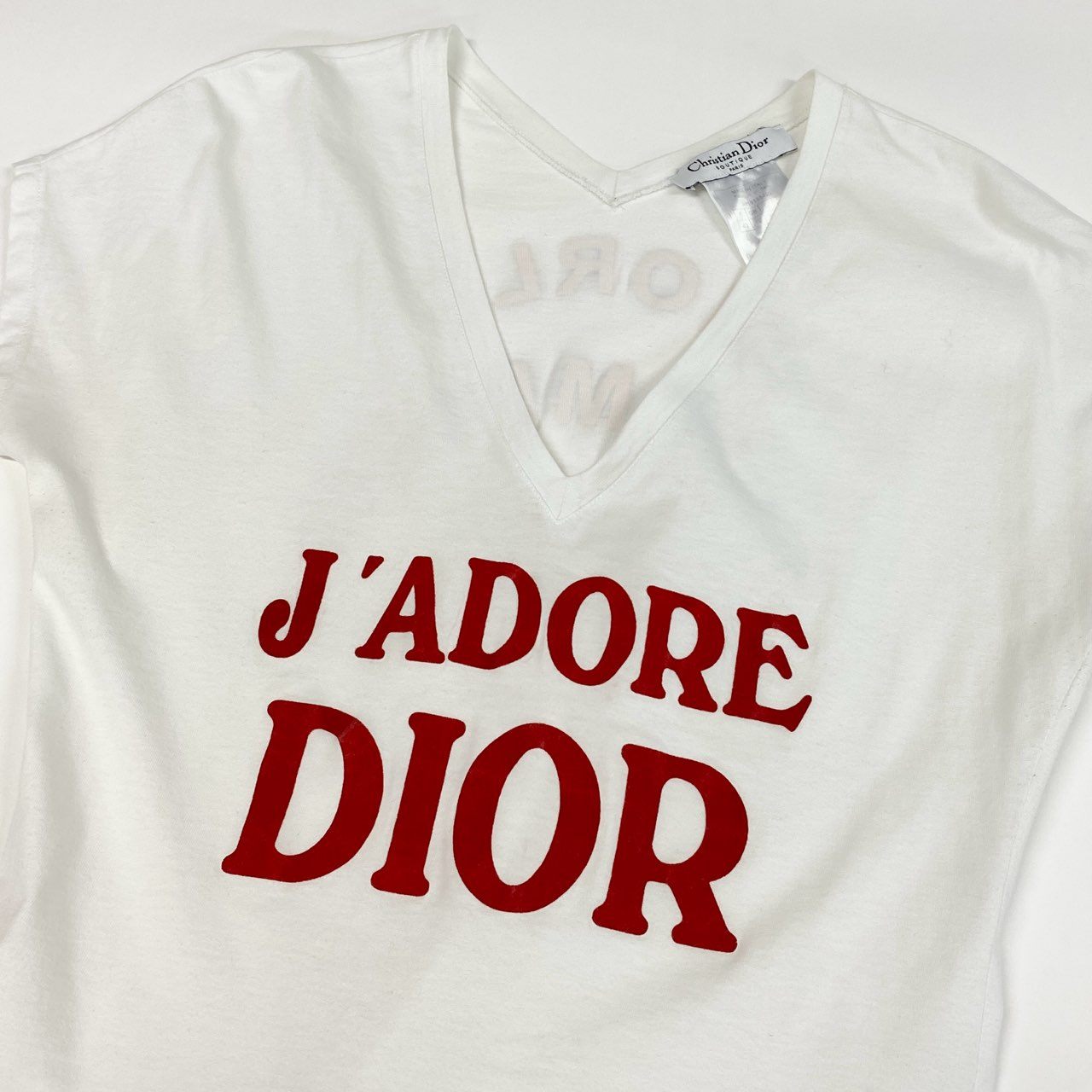 Id10 Christian Dior クリスチャンディオール ガリアーノ期 J'ADORE ロゴ Vネック Tシャツ  3H16155400 40 ホワイト コットン レディースu02t