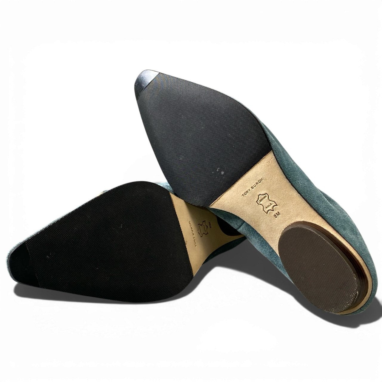 1a6 TORY BURCH トリーバーチ ローファー パンプス フラットシューズ スウェード 8Mサイズ ブルー系 レザー レディースk02i