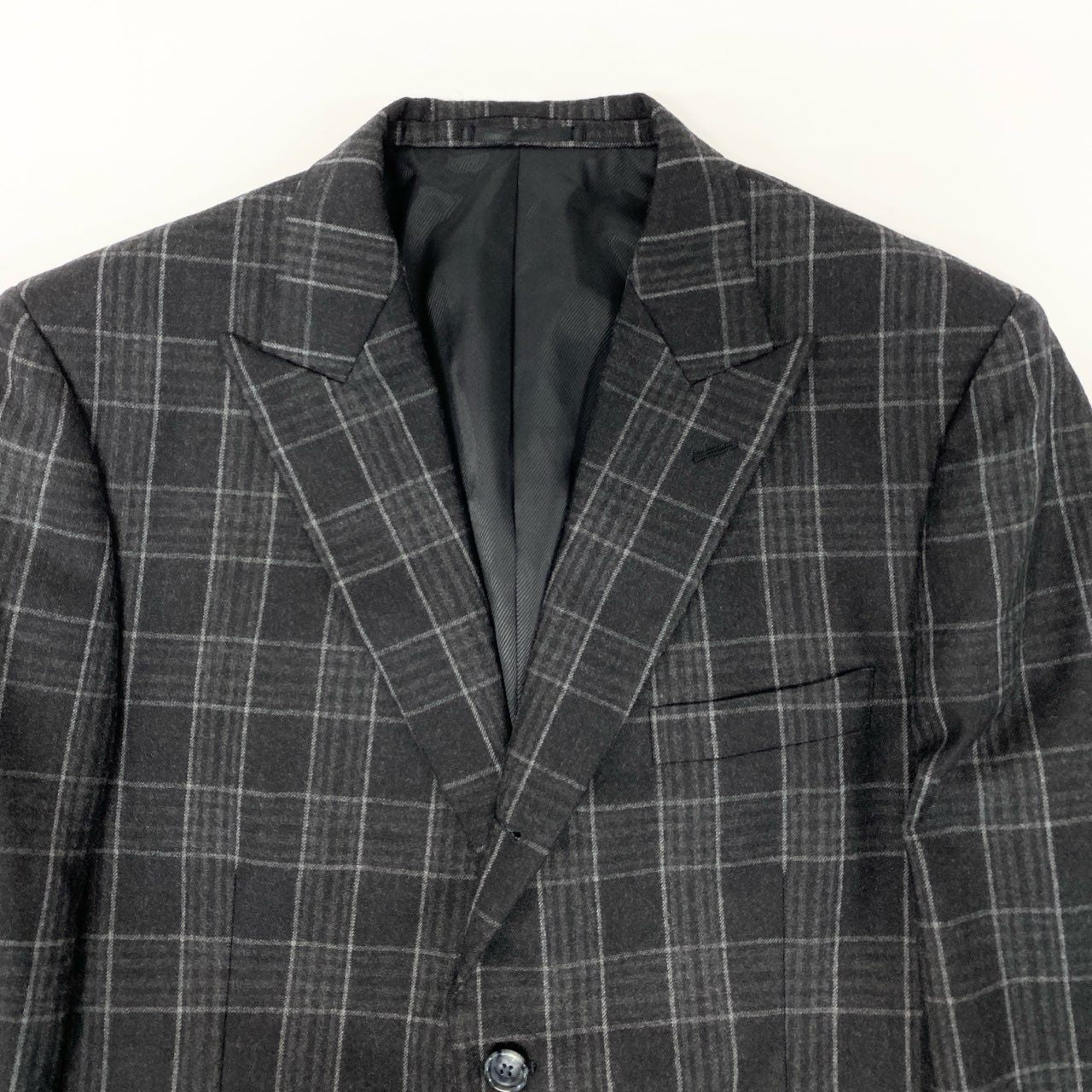 4k23 GINZA Global Style 銀座グローバルスタイル 英国製生地 JOHN FOSTER セットアップスーツ シングル 2B チェック柄 メンズ 紳士服 ダークグレー ウールu02t
