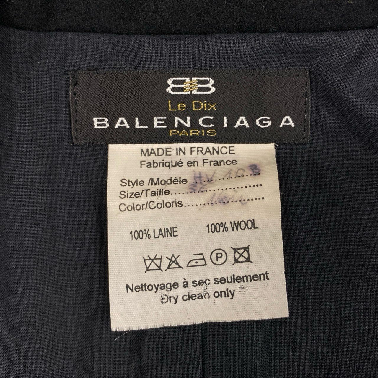 58a21 BALENCIAGA Le Dix バレンシアガ ウールジャケット フレンチスリーブ フランス製 レディース 女性用 サイズ36 ブラック ウール コットンu02t