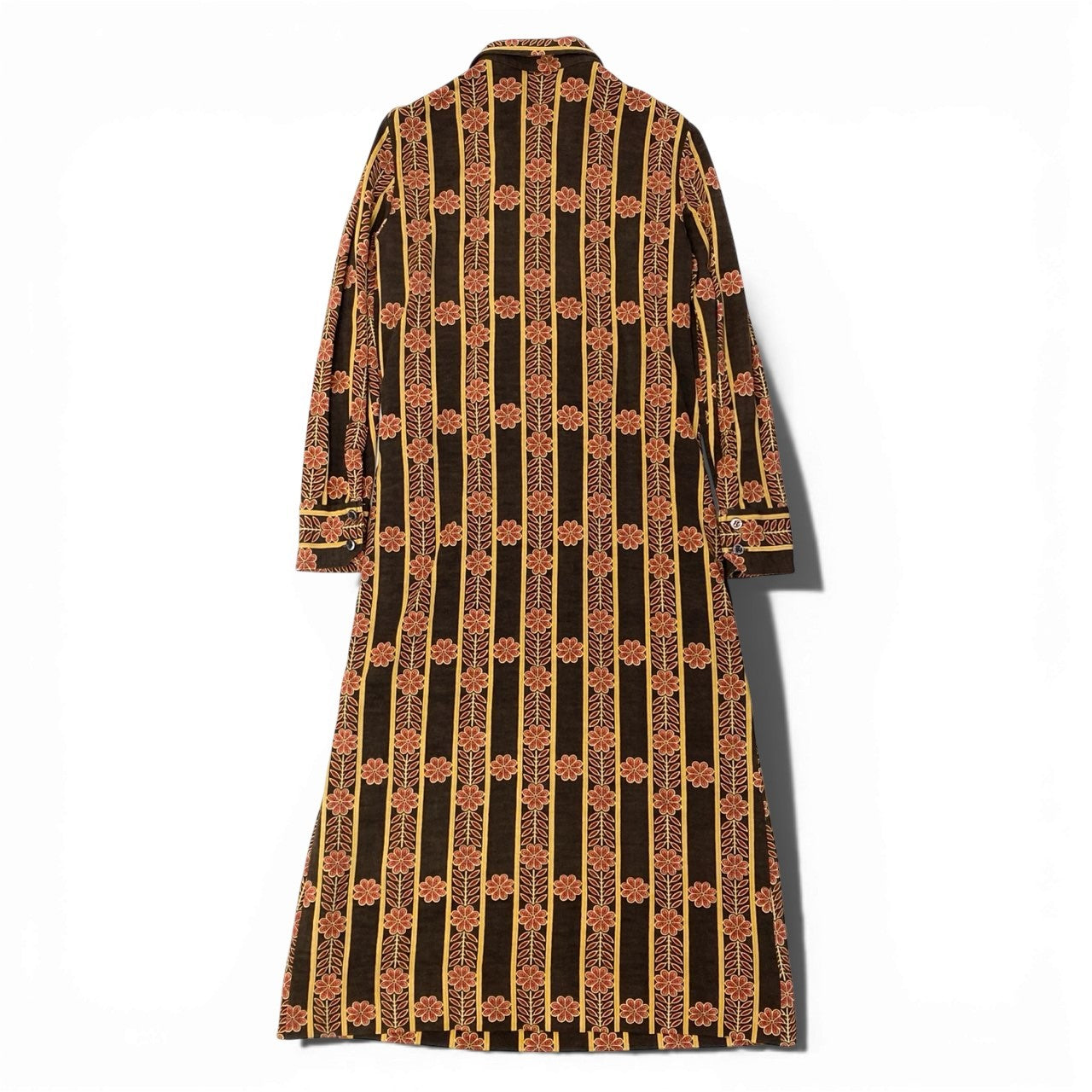 Aa15 【Vintage 70'S】CELINE ヴィンテージ セリーヌ 1970年代 総柄ニットワンピース 襟付きワンピース サイズ42 ブラウン系 レディース 女性用k02i