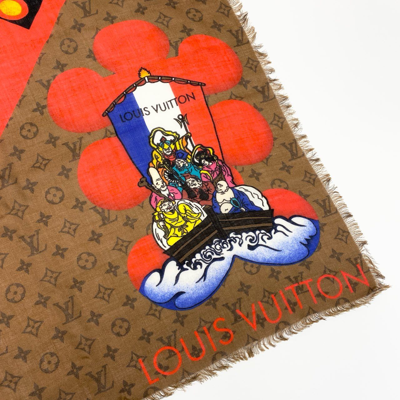 Ⅼ2 LOUIS VUITTON ルイヴィトン モノグラム エトール カブキ スティッカー 大判ストール カシミヤシルク MP1941 ベージュ ユニセックスk02i