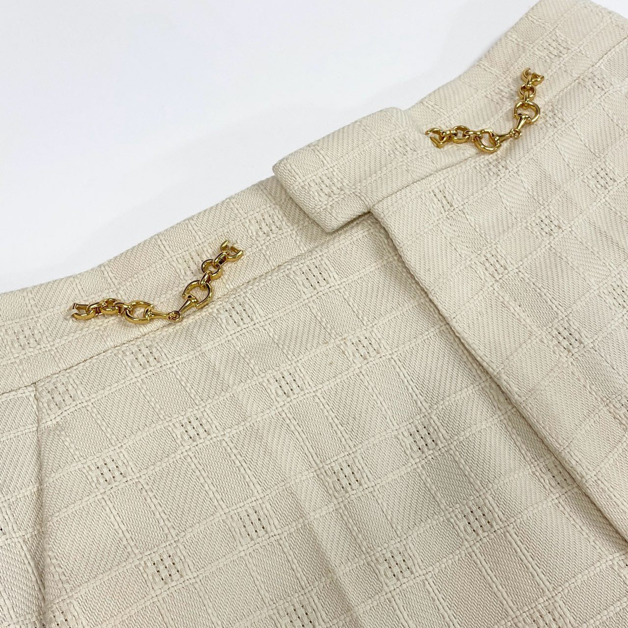 Ed10 GUCCI グッチ ホースビットチェーン ツイード ショートパンツ 631499 サイズ38 アイボリーu02t
