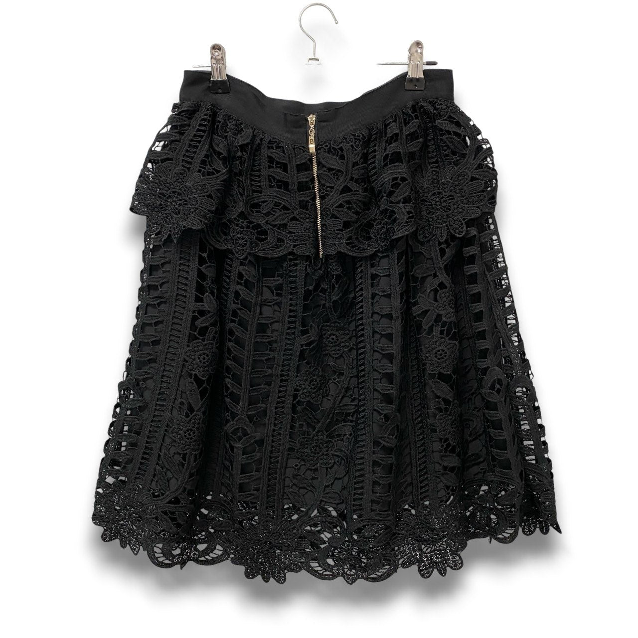 45c6 【美品】blugirl Blumarine ブルーガール ブルマリン フラワーモチーフレーススカート 膝丈スカート 3627 40サイズ ブラック ポリエステル100％ レディース 女性用u02t