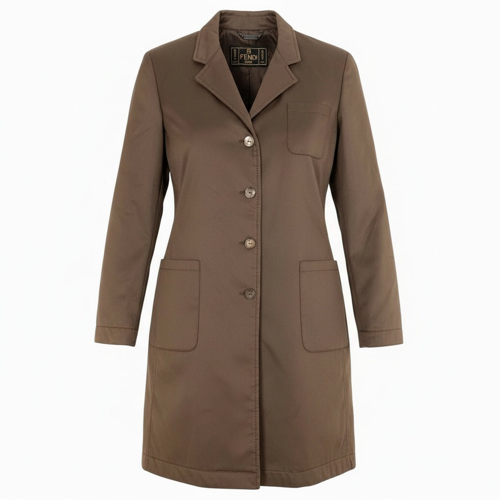 10a13 FENDI フェンディ チェスターコート ロングコート パッド入り 中綿 イタリア製 padded Chester coat with logo buttons レディース 女性用 ブラウンt18r