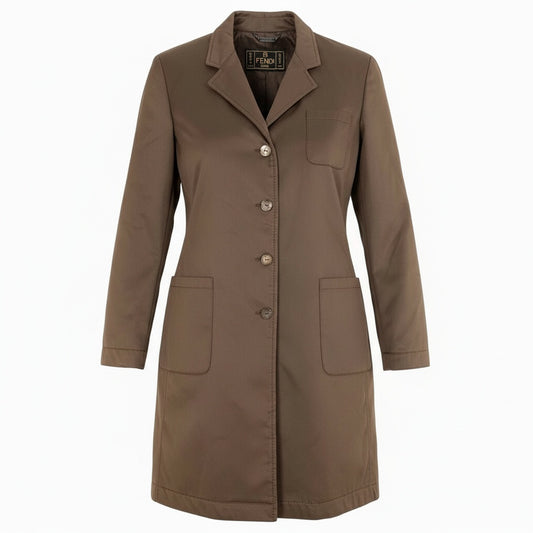 10a13 FENDI フェンディ チェスターコート ロングコート パッド入り 中綿 イタリア製 padded Chester coat with logo buttons レディース 女性用 ブラウンt18r