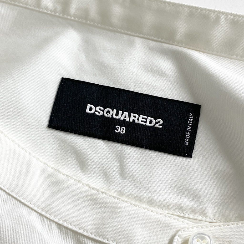 32d5 DSQUARED2 ディースクエアード アシンメトリードレスシャツ 38 ホワイト ロングスリーブ SHIRT イタリア製