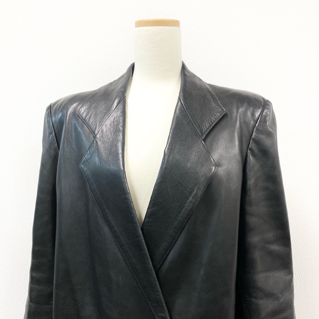 10k11 agnes b.  SPECIAL アニエスベースペシャル レザー ロングジャケット チェスターコート ダブルブレスト フランス製 レディース 女性用 2 ブラックu02t