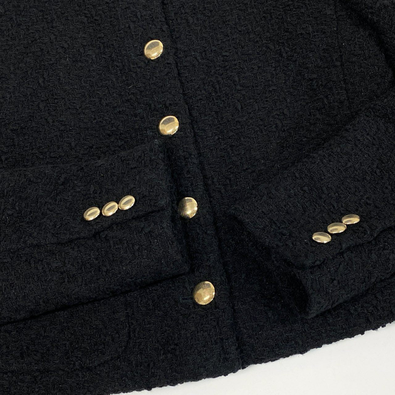 46L8 MaxMara マックスマーラ ツイードジャケット ノーカラージャケット 金ボタン アウター 36サイズ ブラック レディースk02i