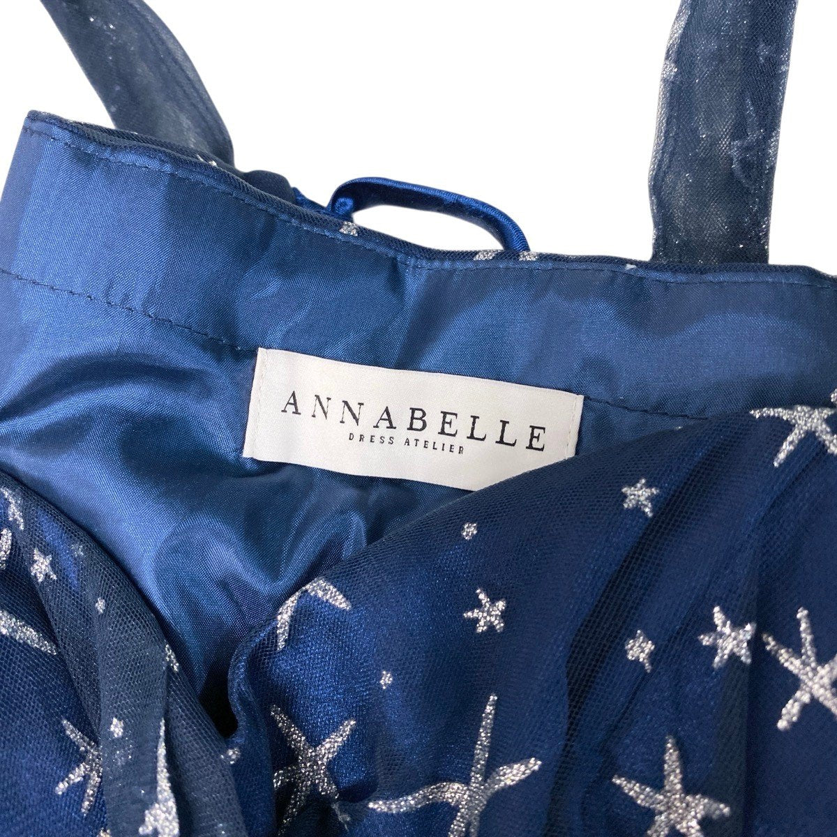 63h12 ANNABELLE アナベル カラードレス ロングドレス Aライン パーティー 星柄 パール ビジュー ネイビー  レディース 女性用u02t