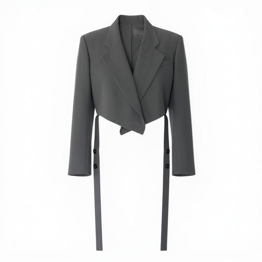 83c27 UJOH ウジョー ラップショートジャケット ウールジャケット ベルト クロップド丈 レディース 女性用 U751-J04-100 2 グレーu02t