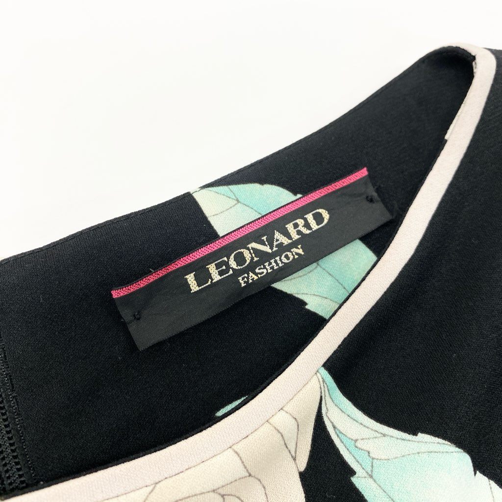 6l25 LEONARD レオナール カンカン素材 ロングワンピース ７分袖 美しい花柄プリント 40 マルチカラー レディースu02t