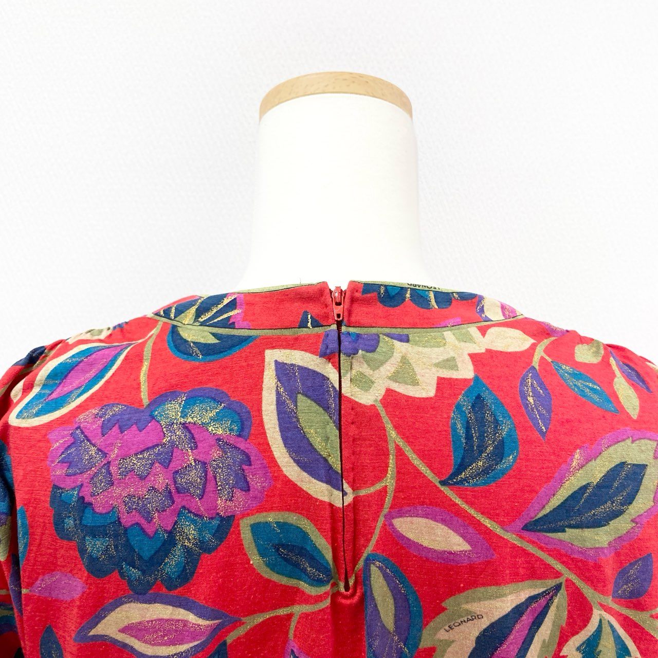 3K18 LEONARD レオナール 長袖カットソー ドルマンスリーブ 花柄プリント 裾リボン レディース 女性用 M レッド ウールシルクu02t