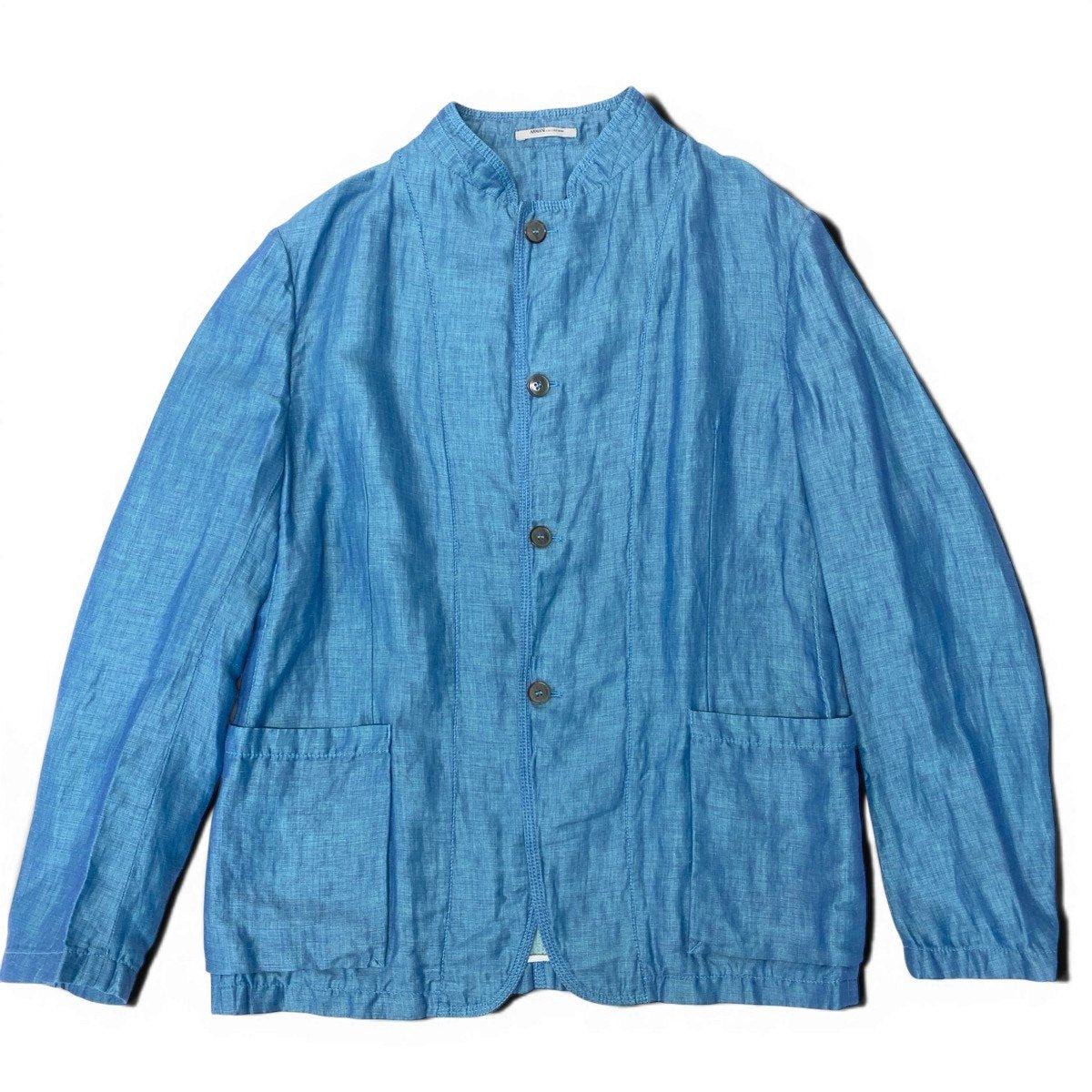 49g18 【美品】 ARMANI COLLEZIONI アルマーニコレツィオーネ スタンドカラージャケット EU54 ブルー系 コットン/リネン/シルク メンズ 紳士服u02t