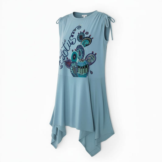 50c1 TOKUKO 1er VOL トクコプルミエヴォル フレンチスリーブワンピース 膝丈ワンピース 肩ギャザー フロント刺繍 ストレッチ レディース 女性服 サイズ9 ライトブルーu02t