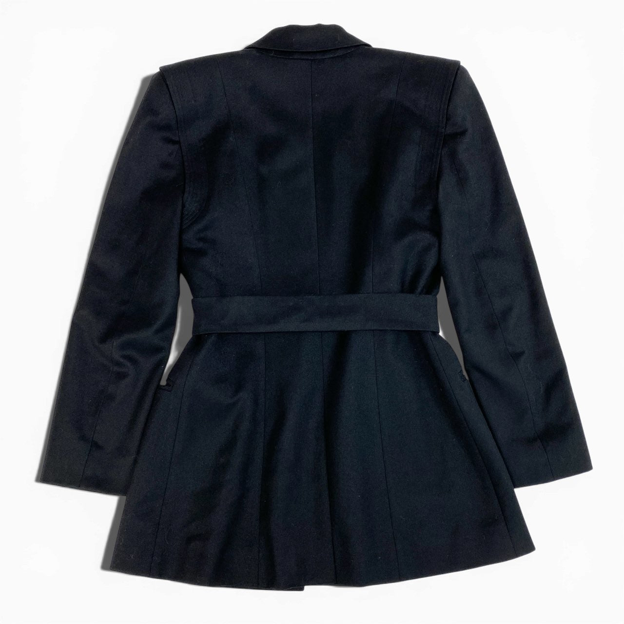 50a19 Vintage BALENCIAGA LE DIX バレンシアガ ボタンレス テーラードジャケット ロングジャケット ウールカシミヤ混 フランス製 レディース 女性用 36 ブラックu02t