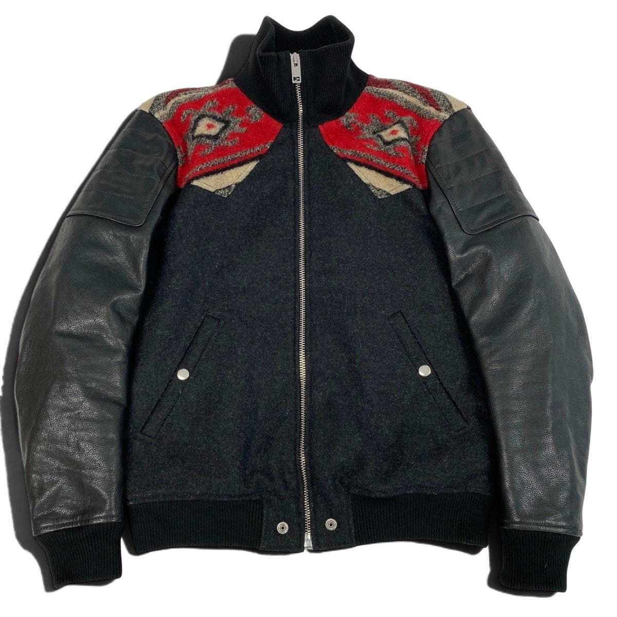 31j14 DIESEL ディーゼル L-Padh ボンバージャケット ネイティブ柄 レザージャケット Mサイズ ブラック レザー メンズ 男性用u02t