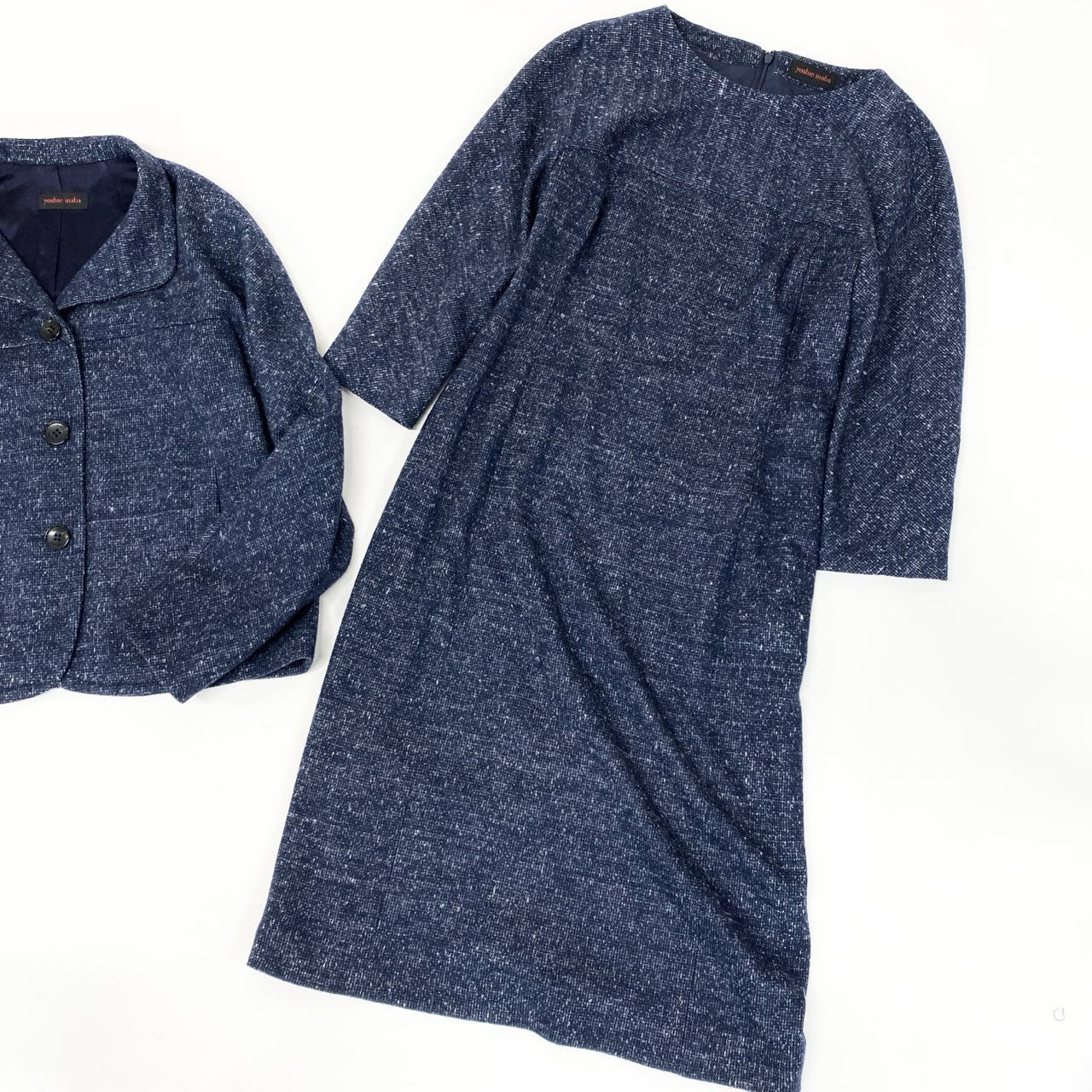 40k18【美品】yoshie inaba ヨシエイナバ アンサンブル セットアップ ジャケット ワンピース B0354JJJ312 1サイズ ネイビー レディースu02t