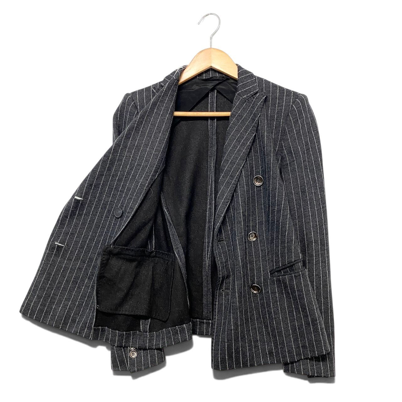 65i1 MaxMara マックスマーラ テーラードジャケット アンコンジャケット ストライプ柄 サイズ36 イタリア製 ダークグレー レディースu02t